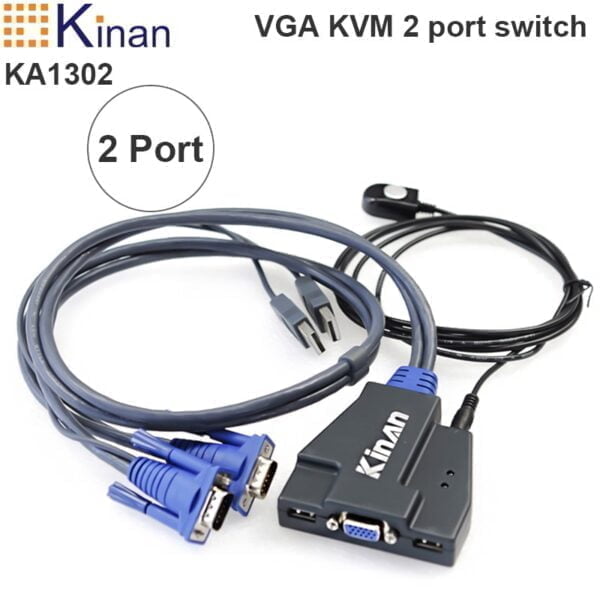 KVM switch 2 port VGA dạng cáp Kinan KA1302