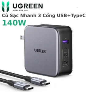 Củ sạc nhanh 140W GaN Nexode USB Type C Ugreen 90548 với 3 cổng sạc 2 USB-C, 1 USB-A kèm cáp 240w