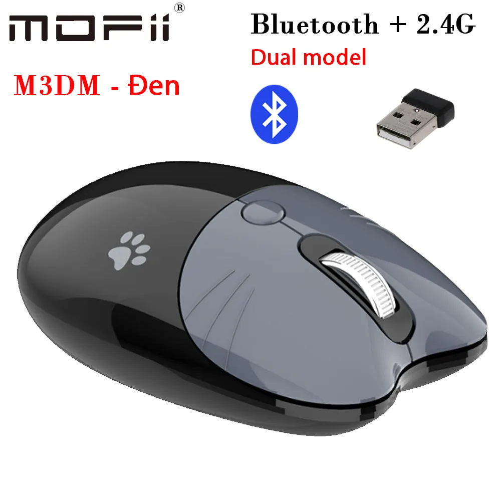 Chuột không dây Bluetooth + 2.4Gchinhs hãng Mofii M3DM - Đen Xám