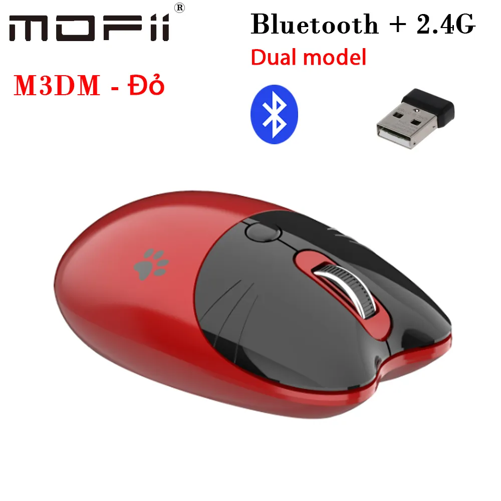 Chuột không dây Bluetooth + 2.4Gchinhs hãng Mofii M3DM - Đỏ Đen