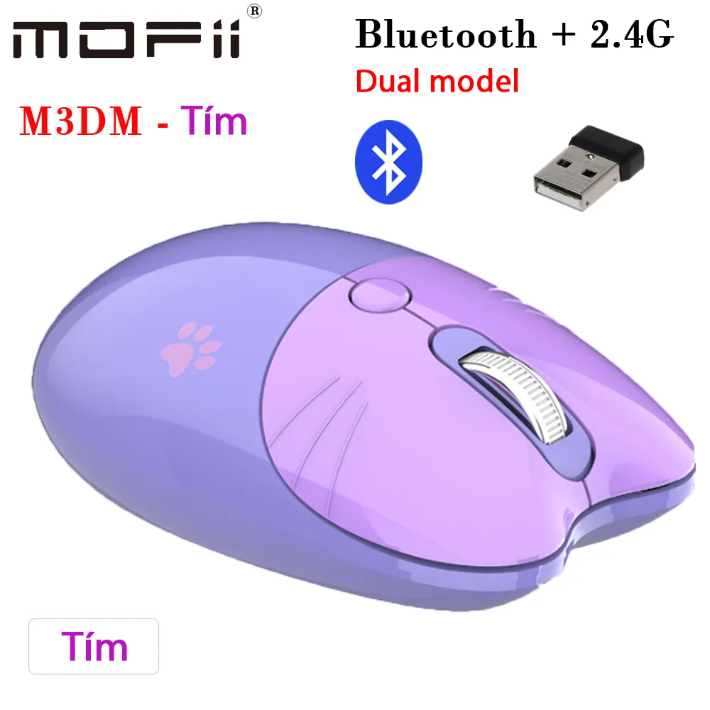 Chuột không dây Bluetooth + 2.4Gchinhs hãng Mofii M3DM - Tím