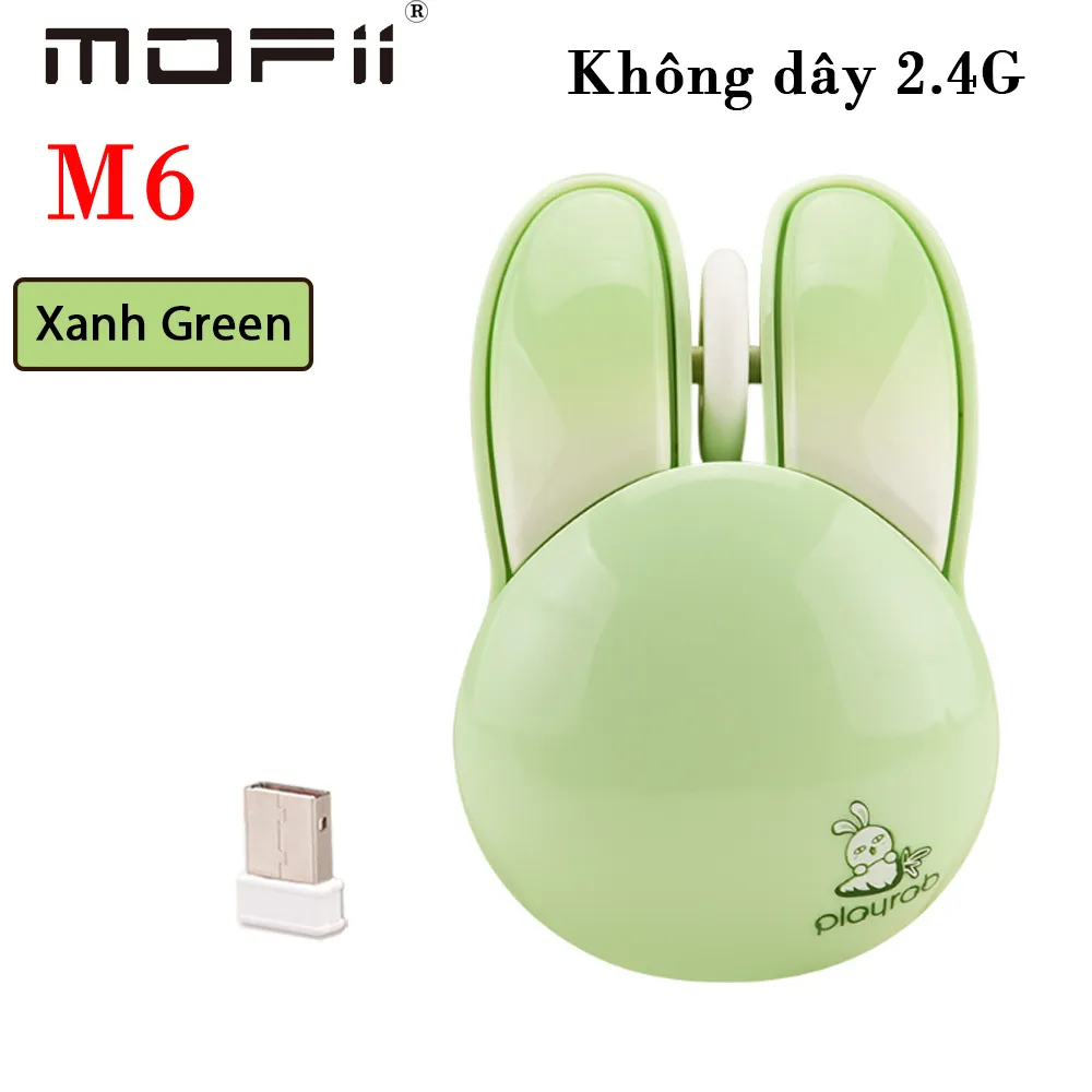 Chuột không dây mofii hình thú tai thỏ màu xanh Green M6