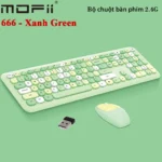 Bộ bàn phím chuột không dây mofii 666 phối nhiều màu dễ thương - Xanh Green