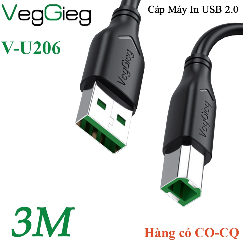 Cáp máy in USB 2.0 VegGieg V-U206 dài 3M