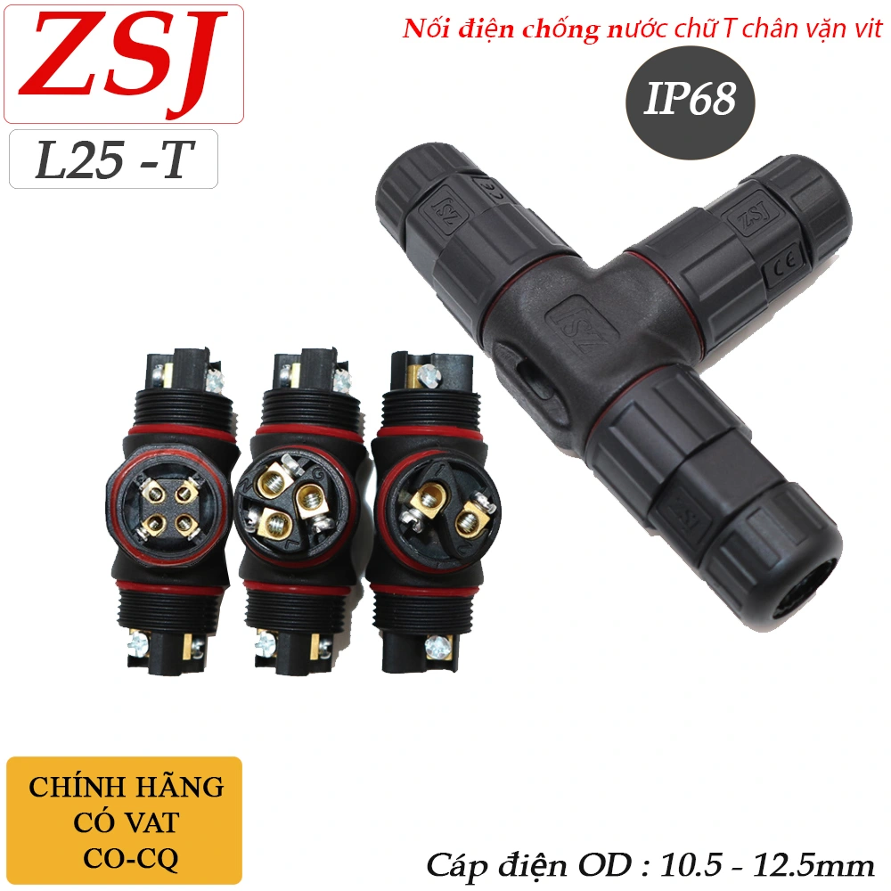 Đầu chia dây điện chống nước 1 ra 2 chữ T Ip68 ZSJ L25-T