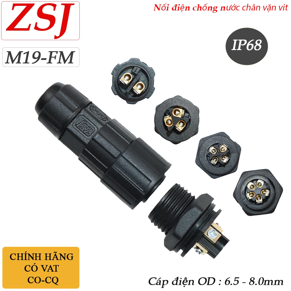 Cút nối điện chống nước lắp bảng điều khiển IP68 chính hãng ZSJ M19-FM/MF