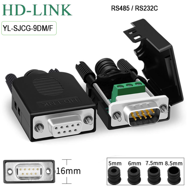 Đầu bấm DB9 RS232 Male - Female chân 2,3,5 HD-Link YL-SJCG-09DMF