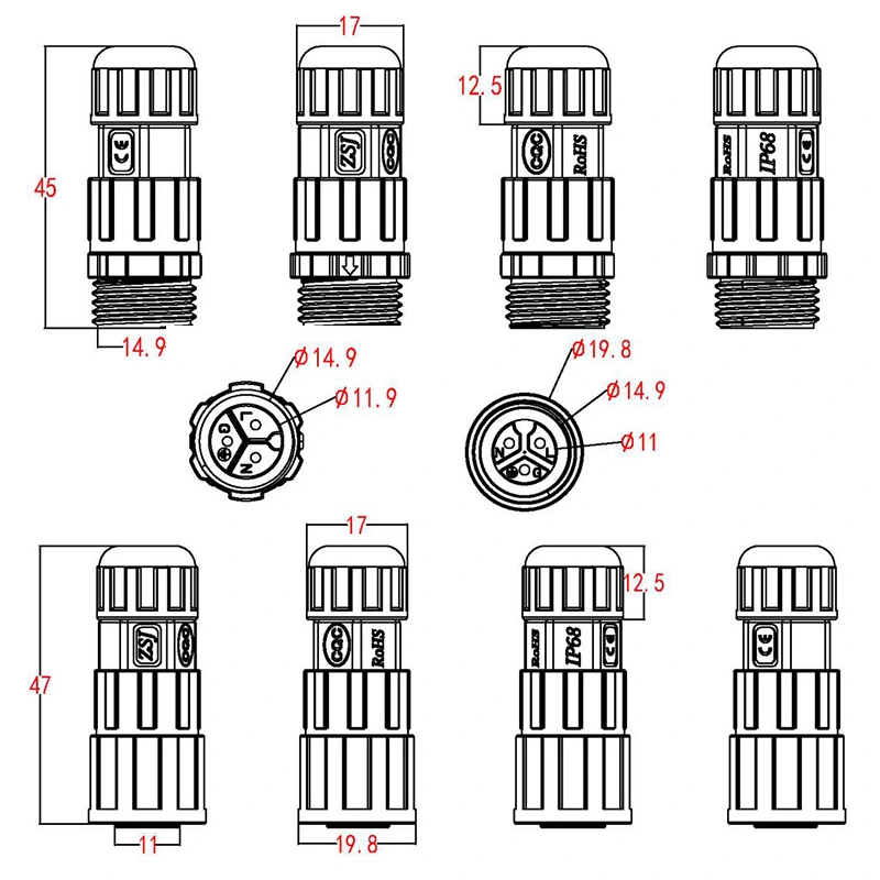 Đầu nối điện chống nước IP68 ZSJ-M16-MFS 4