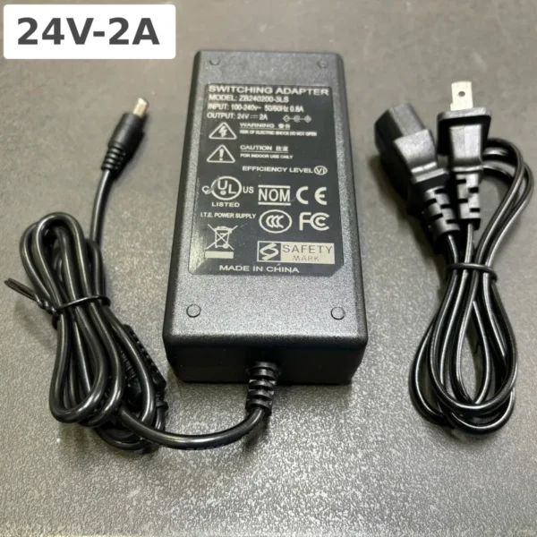 Nguồn DC Adapter 24V-2A ZB240200-3LS, chân cắm DC 5.5x2.5mm