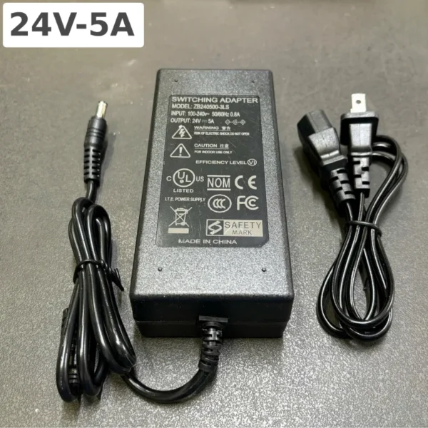 Nguồn DC Adapter 24V-5A ZB240500-3LS, chân cắm DC 5.5x2.5mm