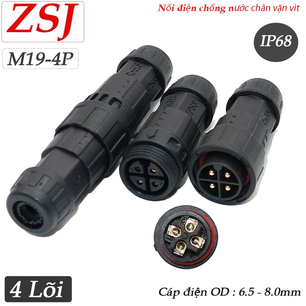 Đầu nối dây điện chống nước chuẩn IP68 chính hãng ZSJ M19-MF chân bắt vít - Phụ Kiện Điện Tử. Vn